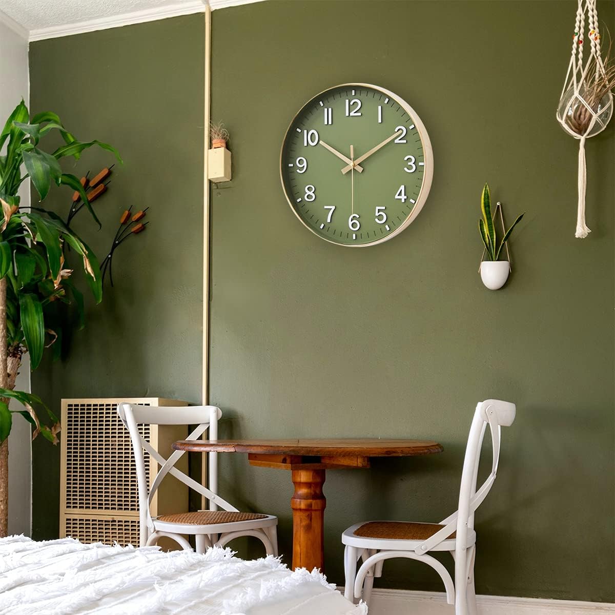 12 - Inch Olive Green Wall Clock with Gold Accents: A Fusion of Style and Function