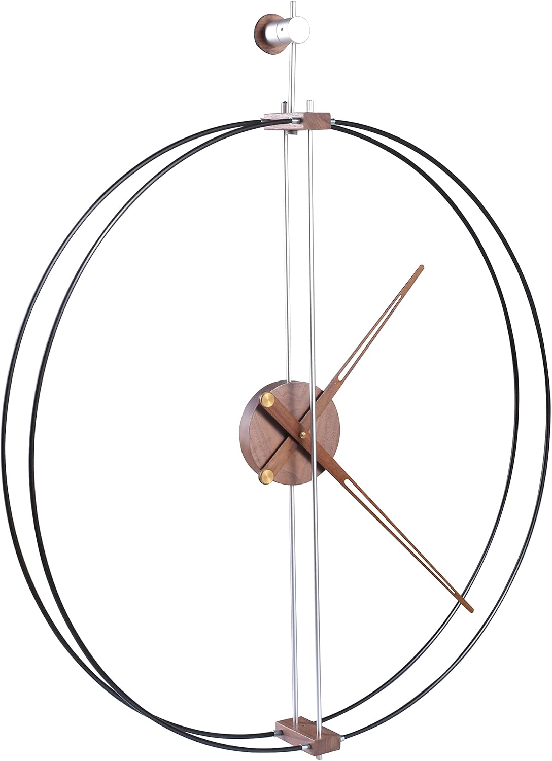 Minimalist Large Wall Clock – 24 Inch / 60CM Decorative Metal Ring with Wooden Center, Silent Movement, Modern Design for Living Room, Dining Room, Study, and Office