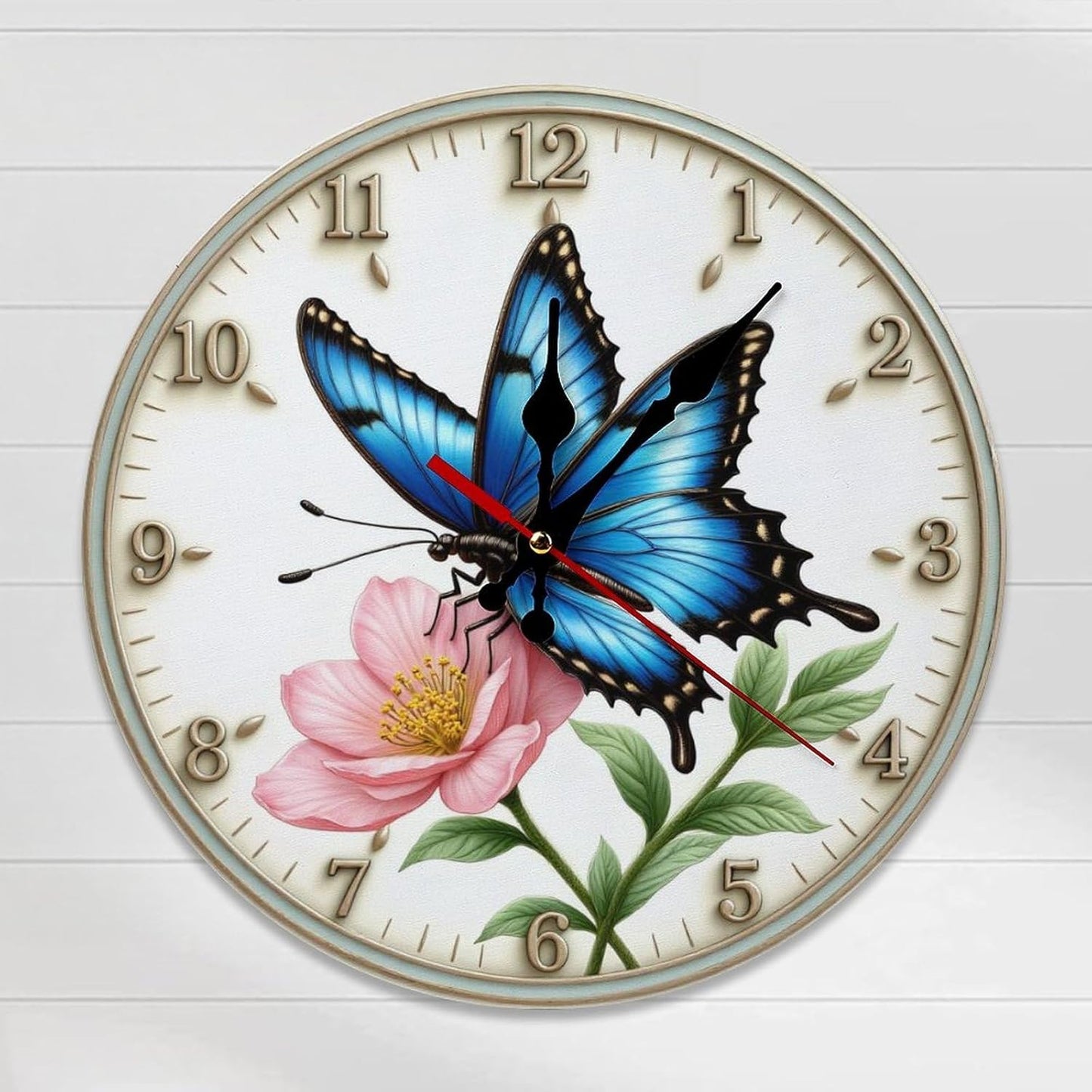 Butterfly and Flower Decorative Wall Clock – 9.8 Inch / 25CM Silent Quartz Art Clock for Living Room, Bedroom, Dining Room, Study, and Office