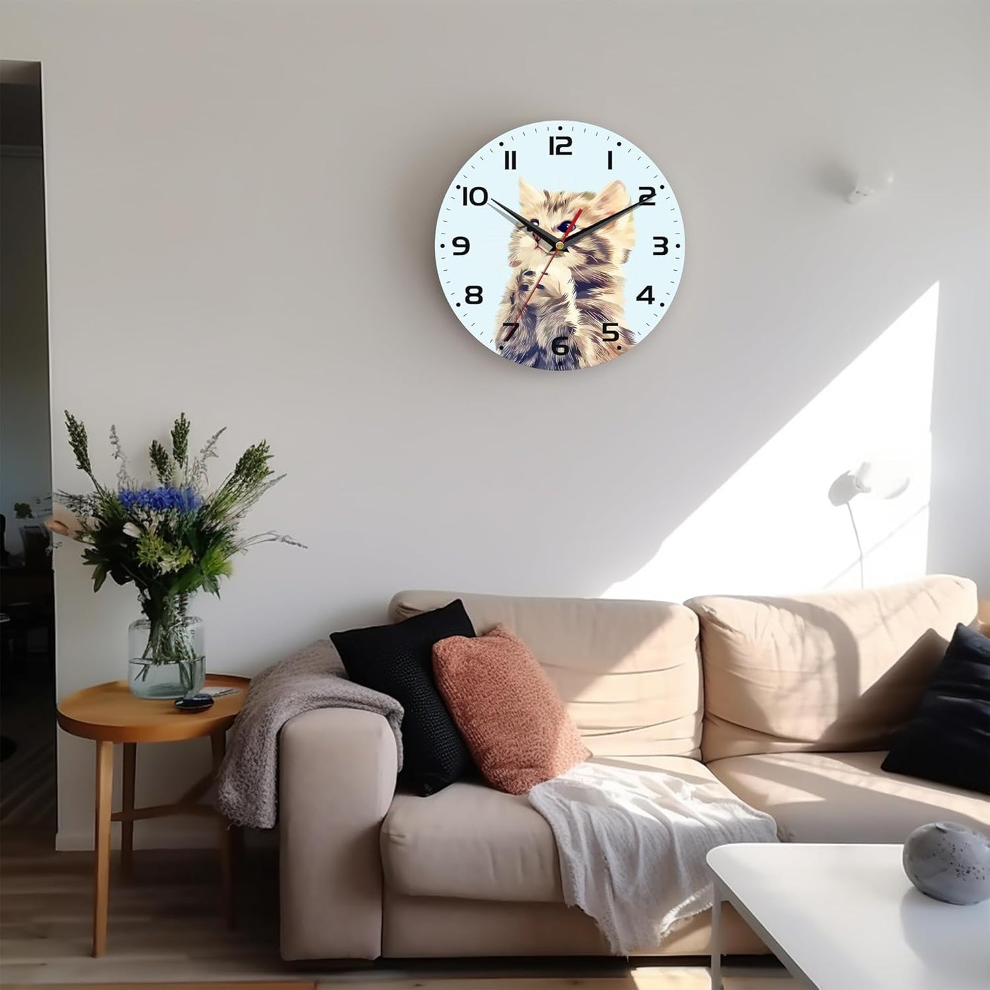 Silent Creative Wall Clock – 10 Inch / 25CM Decorative Clock with Cute Cat Design for Living Room, Bedroom, Study, Dining Room, and Office
