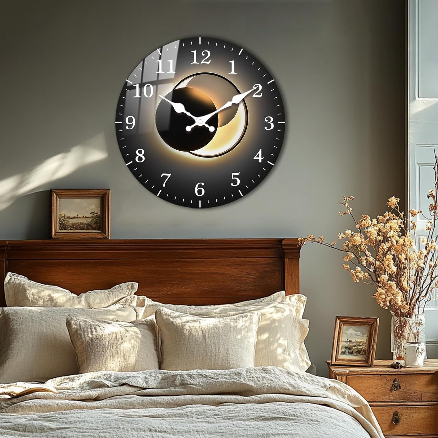 Creative Artistic Pattern Silent Wall Clock – 10 Inch / 25.4CM Black Gradient Decorative Round Clock for Living Room, Bedroom, Study, Dining Room, and Office
