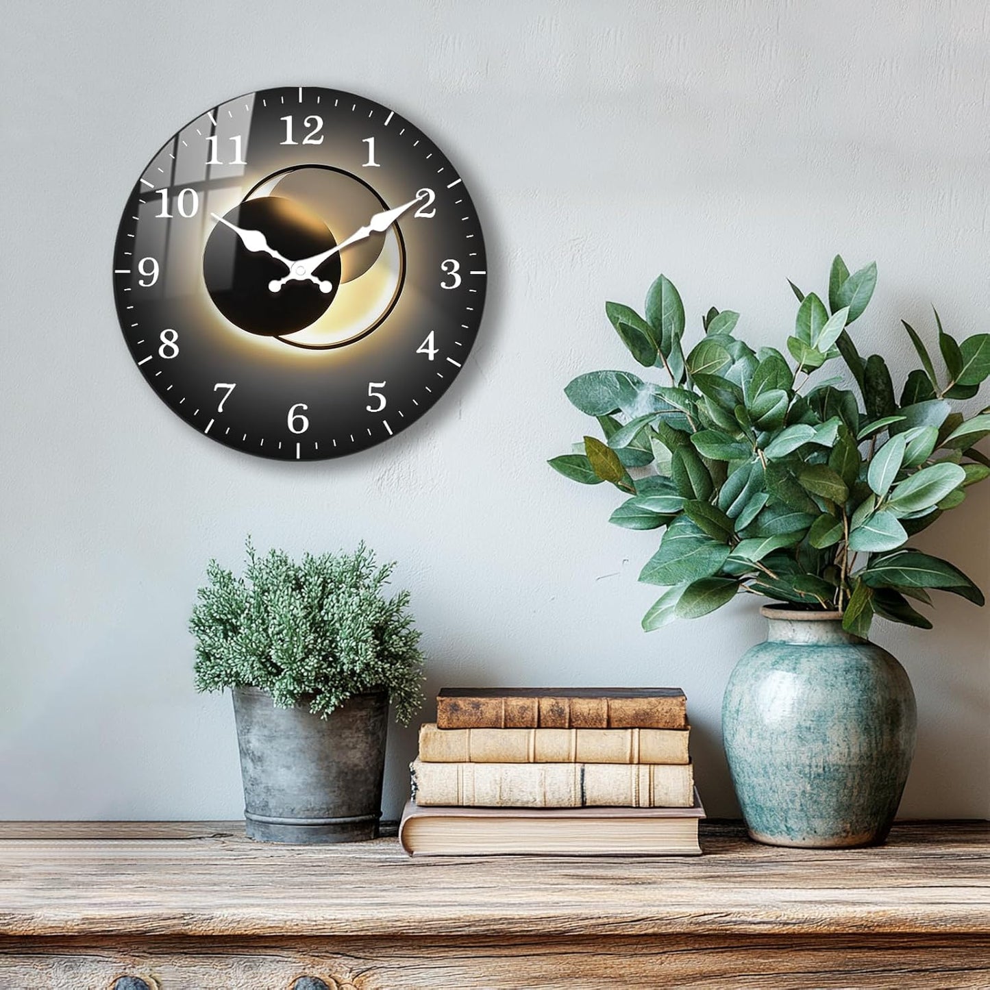 Creative Artistic Pattern Silent Wall Clock – 10 Inch / 25.4CM Black Gradient Decorative Round Clock for Living Room, Bedroom, Study, Dining Room, and Office