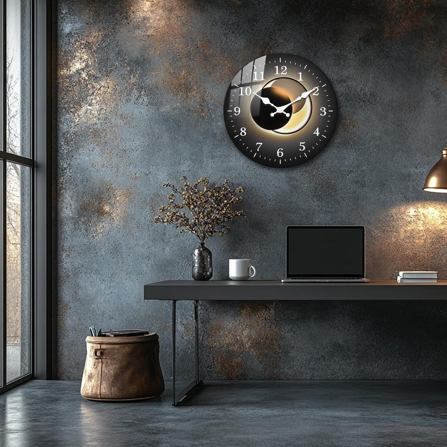 Creative Artistic Pattern Silent Wall Clock – 10 Inch / 25.4CM Black Gradient Decorative Round Clock for Living Room, Bedroom, Study, Dining Room, and Office