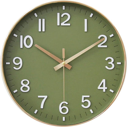 12 - Inch Olive Green Wall Clock with Gold Accents: A Fusion of Style and Function