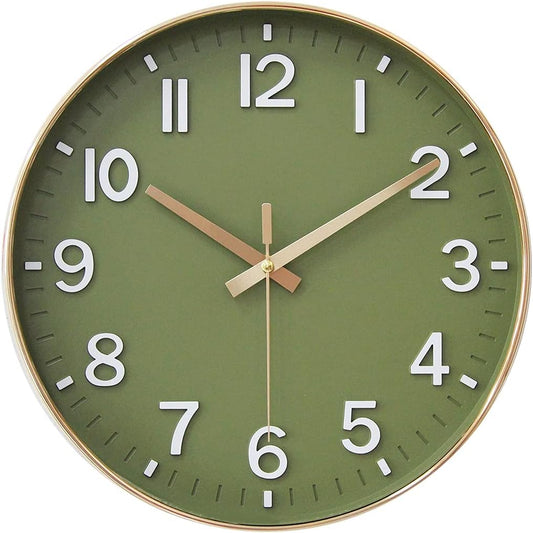 12 - Inch Olive Green Wall Clock with Gold Accents: A Fusion of Style and Function