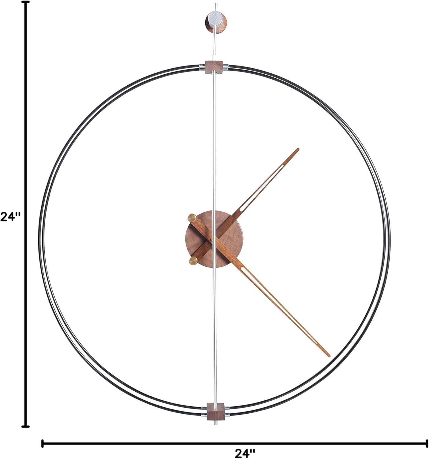 Minimalist Large Wall Clock – 24 Inch / 60CM Decorative Metal Ring with Wooden Center, Silent Movement, Modern Design for Living Room, Dining Room, Study, and Office