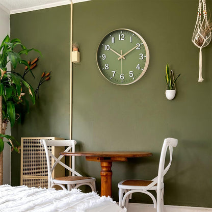12 - Inch Olive Green Wall Clock with Gold Accents: A Fusion of Style and Function