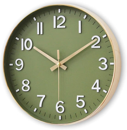 12 - Inch Olive Green Wall Clock with Gold Accents: A Fusion of Style and Function