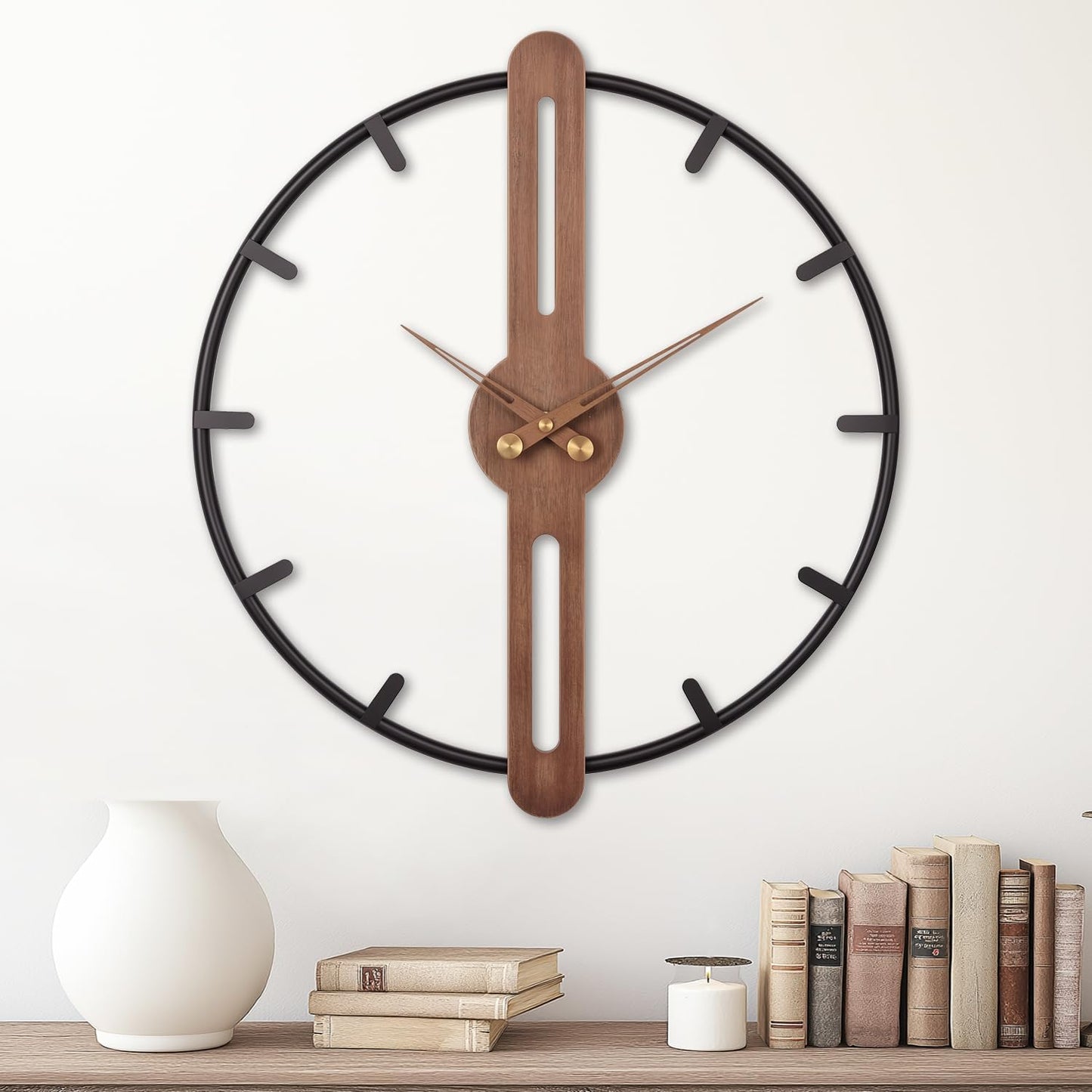 Nordic Minimalist Wooden Wall Clock – Large 16 Inch / 40CM Modern Silent Wall Clock, Decorative Timepiece for Living Room, Bedroom, Office, and Study