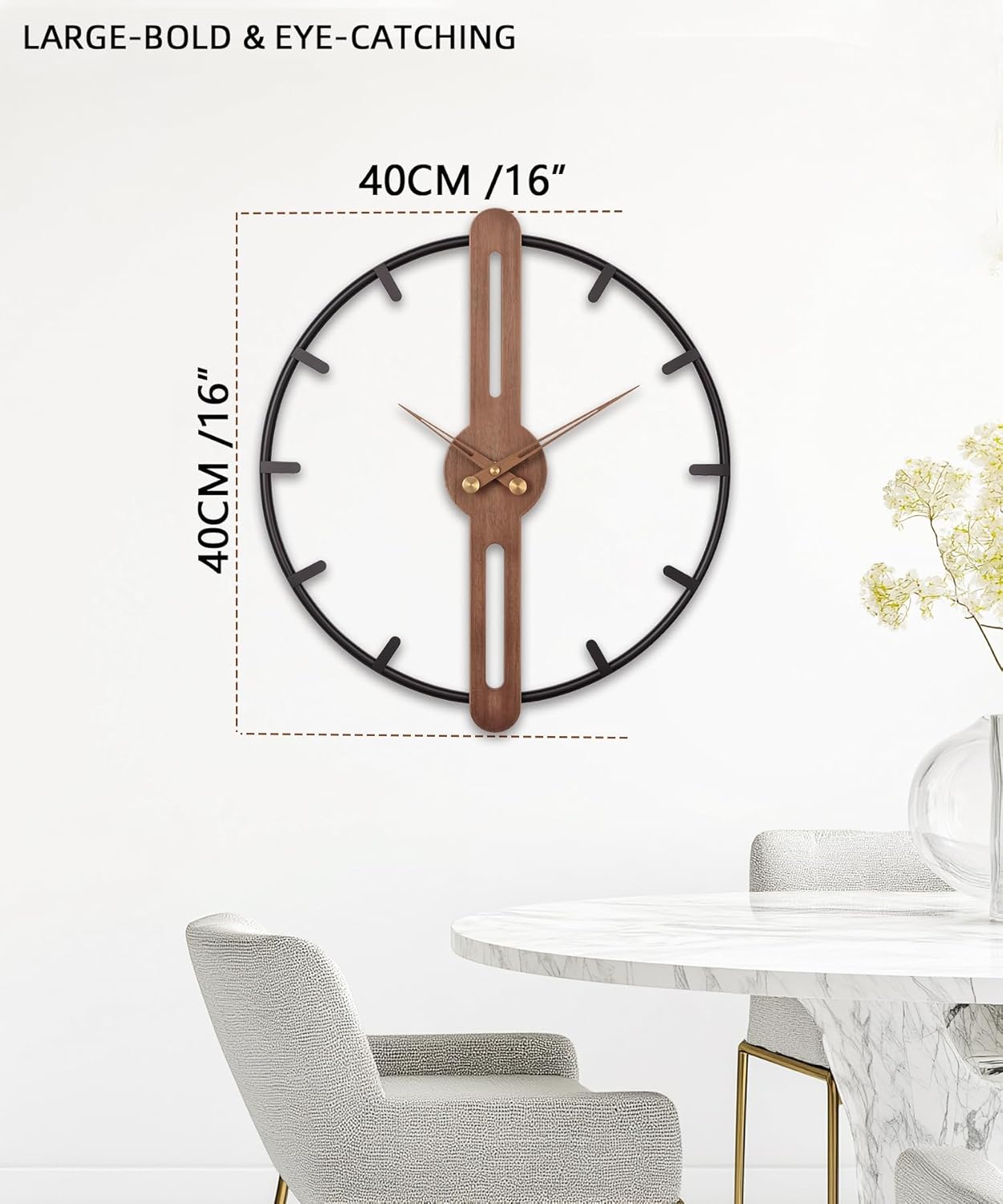 Nordic Minimalist Wooden Wall Clock – Large 16 Inch / 40CM Modern Silent Wall Clock, Decorative Timepiece for Living Room, Bedroom, Office, and Study