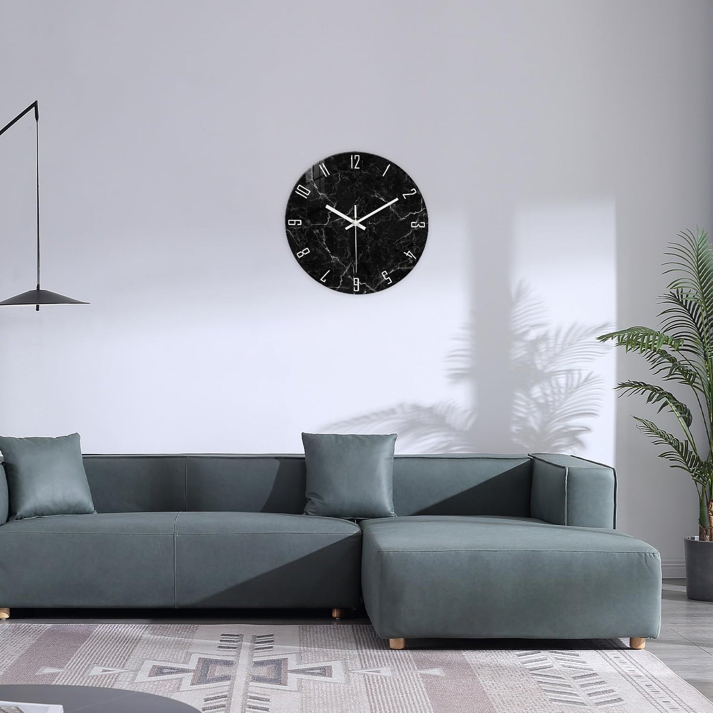 Marble Pattern Silent Wall Clock – 12 Inch / 29.7CM Decorative Black Clock with White Numbers for Living Room, Bedroom, Study, Dining Room, and Office