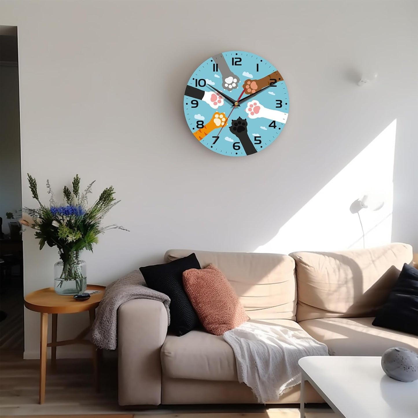 Silent Creative Wall Clock – 10 Inch / 25CM Decorative Clock with Cute Cat Paw Design for Living Room, Bedroom, Study, Dining Room, and Office