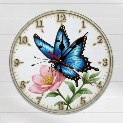Butterfly and Flower Decorative Wall Clock – 9.8 Inch / 25CM Silent Quartz Art Clock for Living Room, Bedroom, Dining Room, Study, and Office