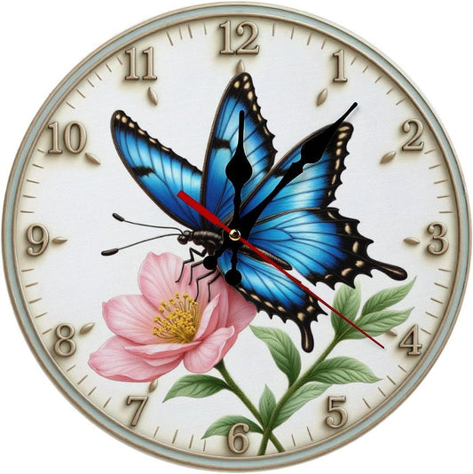 Butterfly and Flower Decorative Wall Clock – 9.8 Inch / 25CM Silent Quartz Art Clock for Living Room, Bedroom, Dining Room, Study, and Office