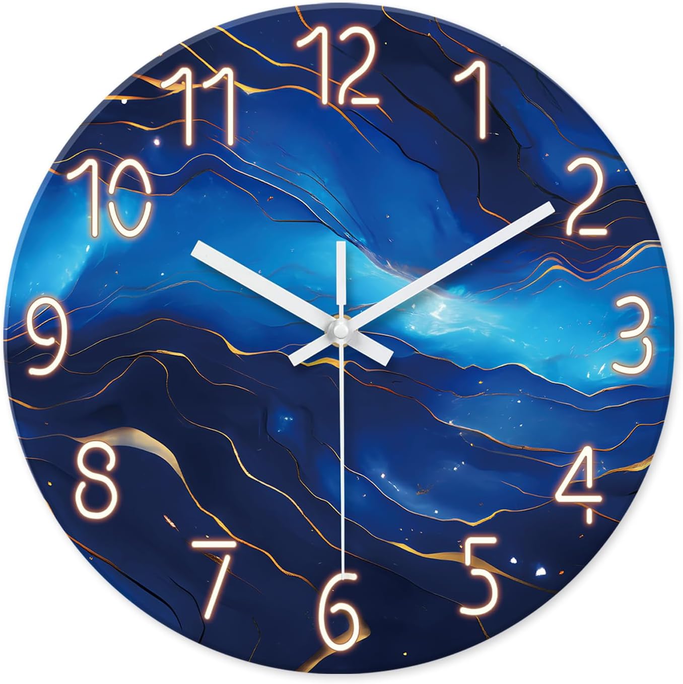 Blue Artistic Pattern Silent Wall Clock – 12 Inch / 29.7CM Decorative Round Clock with Golden Line Detail for Living Room, Bedroom, Study, Dining Room, and Office