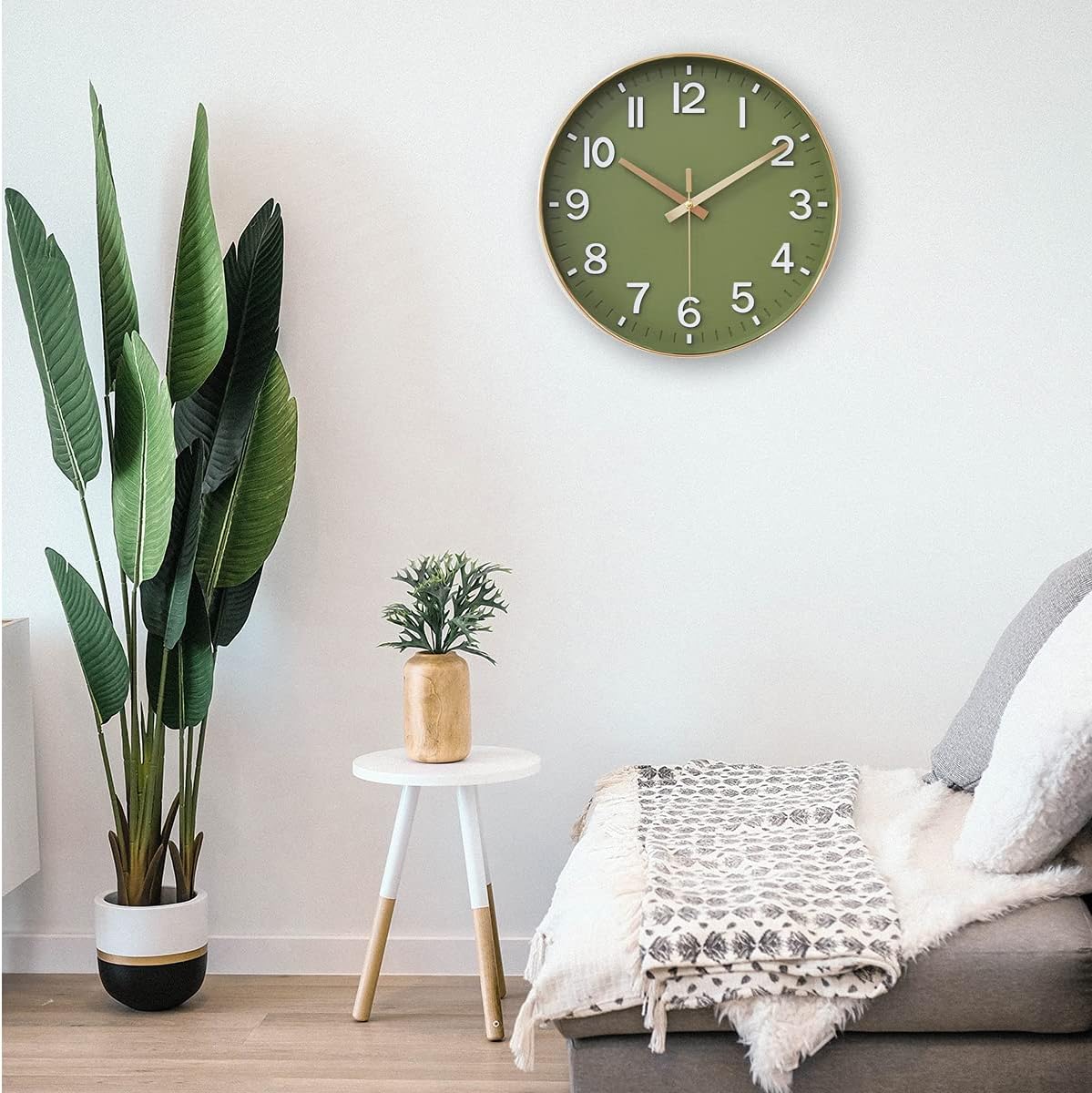 12 - Inch Olive Green Wall Clock with Gold Accents: A Fusion of Style and Function