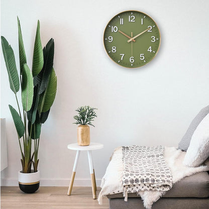12 - Inch Olive Green Wall Clock with Gold Accents: A Fusion of Style and Function
