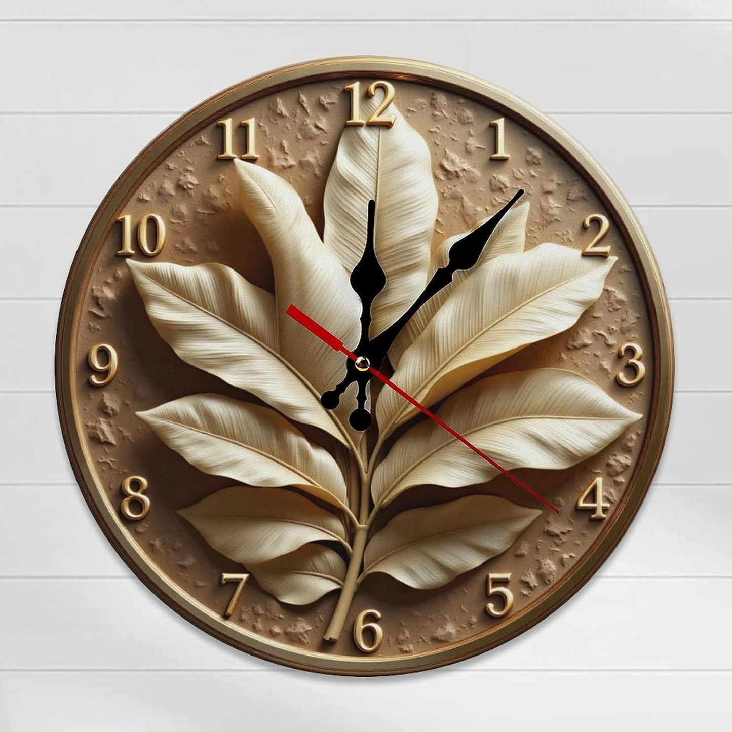3D Relief Leaf Wall Clock – 9.8 Inch / 25CM Silent Decorative Clock with Artistic Design for Living Room, Bedroom, Dining Room, Study, and Office
