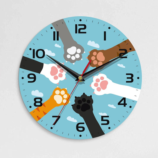 Silent Creative Wall Clock – 10 Inch / 25CM Decorative Clock with Cute Cat Paw Design for Living Room, Bedroom, Study, Dining Room, and Office