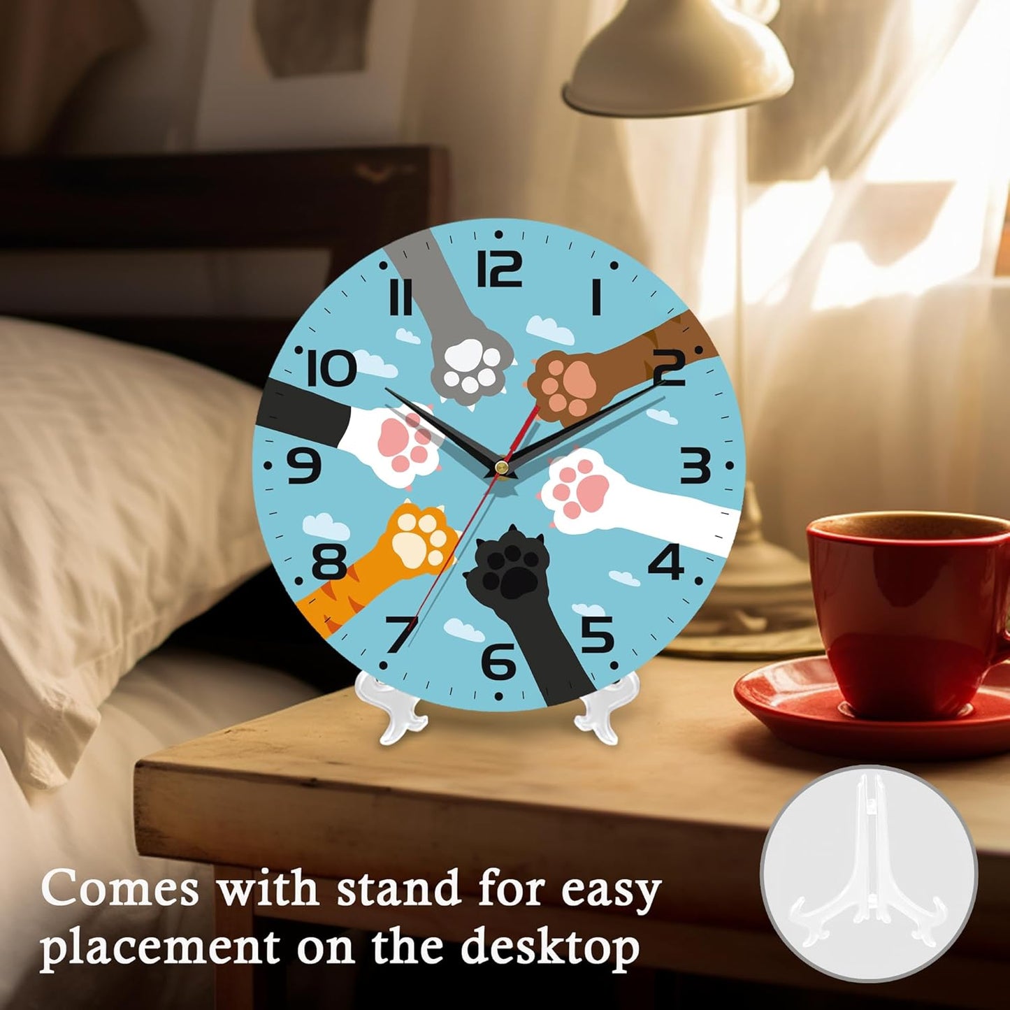Silent Creative Wall Clock – 10 Inch / 25CM Decorative Clock with Cute Cat Paw Design for Living Room, Bedroom, Study, Dining Room, and Office
