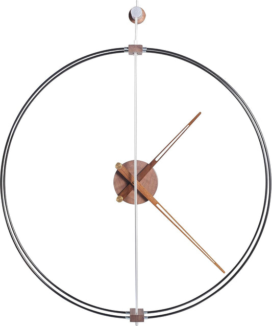 Minimalist Large Wall Clock – 24 Inch / 60CM Decorative Metal Ring with Wooden Center, Silent Movement, Modern Design for Living Room, Dining Room, Study, and Office