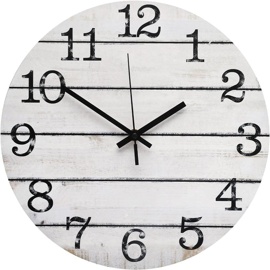 Wood Grain Silent Wall Clock – 12 Inch / 30CM Decorative Round Clock with Clear Numbers for Living Room, Bedroom, Study, Dining Room, and Office