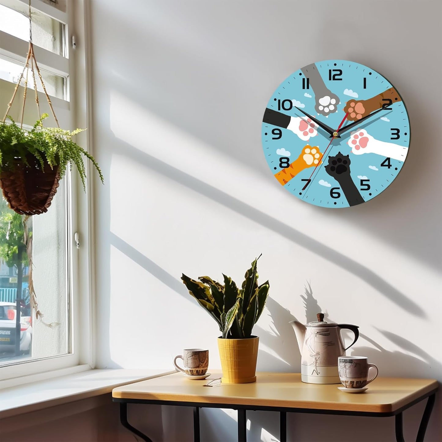 Silent Creative Wall Clock – 10 Inch / 25CM Decorative Clock with Cute Cat Paw Design for Living Room, Bedroom, Study, Dining Room, and Office
