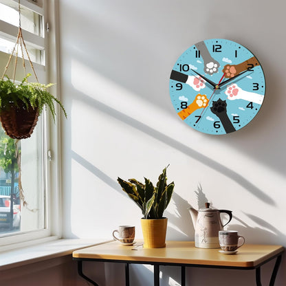 Silent Creative Wall Clock – 10 Inch / 25CM Decorative Clock with Cute Cat Paw Design for Living Room, Bedroom, Study, Dining Room, and Office