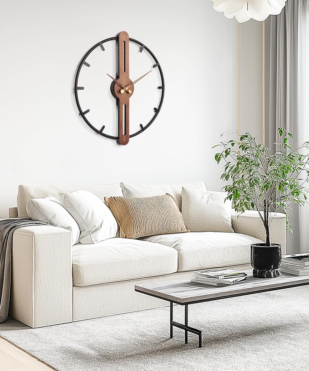 Nordic Minimalist Wooden Wall Clock – Large 16 Inch / 40CM Modern Silent Wall Clock, Decorative Timepiece for Living Room, Bedroom, Office, and Study