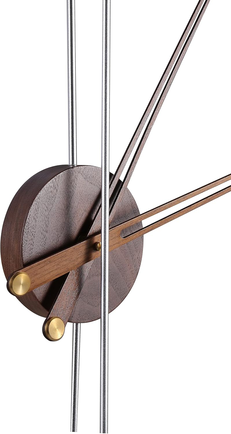 Minimalist Large Wall Clock – 24 Inch / 60CM Decorative Metal Ring with Wooden Center, Silent Movement, Modern Design for Living Room, Dining Room, Study, and Office