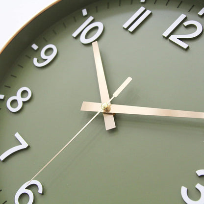 12 - Inch Olive Green Wall Clock with Gold Accents: A Fusion of Style and Function