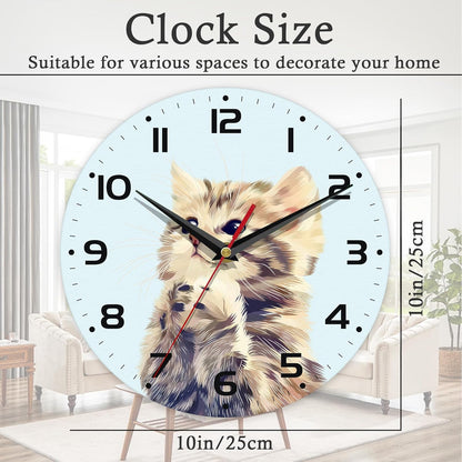 Silent Creative Wall Clock – 10 Inch / 25CM Decorative Clock with Cute Cat Design for Living Room, Bedroom, Study, Dining Room, and Office