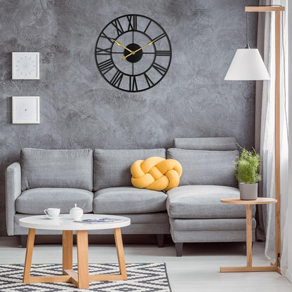 Roman Numeral Iron Wall Clock – 12 Inch / 30CM Decorative Silent Clock with Golden Hands for Living Room, Bedroom, Study, Dining Room, and Office