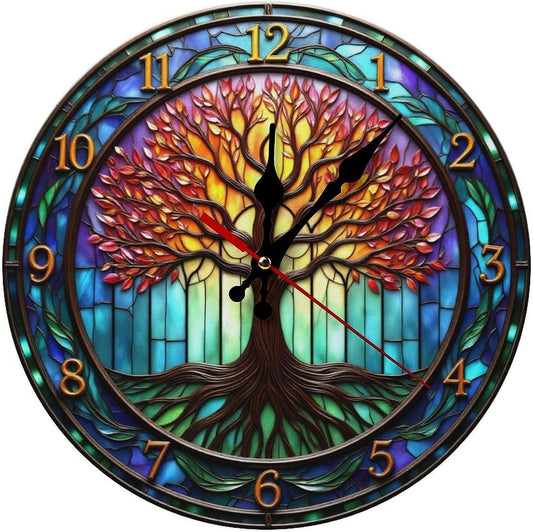 Art Tree Design Wall Clock – 9.8 Inch / 25CM Colorful Decorative Silent Clock for Living Room, Bedroom, Study, Dining Room, and Office